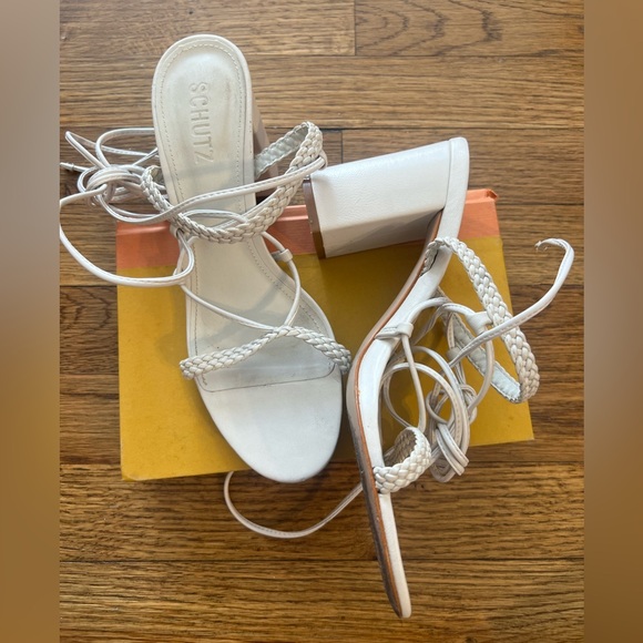 SCHUTZ White Braided Lace-Up Heels - Picture 7 of 15